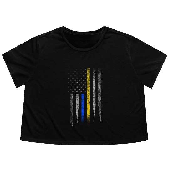 Gold Blue Line 911 Police Dispatcher First Flowy Cropped Tees