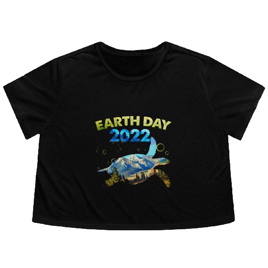 Sea Turtle Earth Day Everyday 2022 Planet World Flowy Cropped Tees