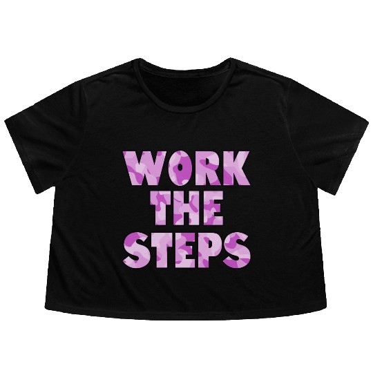 Work the Steps purple camo Flowy Cropped Tees