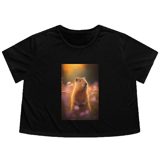 Capybara In Nature Flowy Cropped Tees