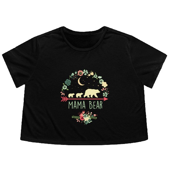 Floral Mama Bear With 2 Cubs Flowy Cropped Tees