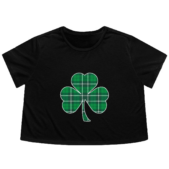 St Patric Day Irish Green Buffalo Plaid Shamrock Flowy Cropped Tees