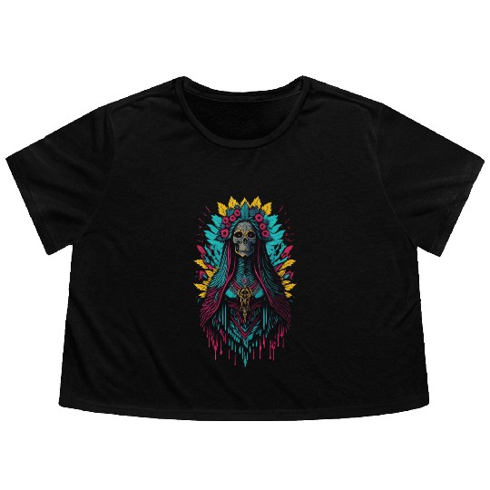 Santa Muerte de Guadalupe Flowy Cropped Tees