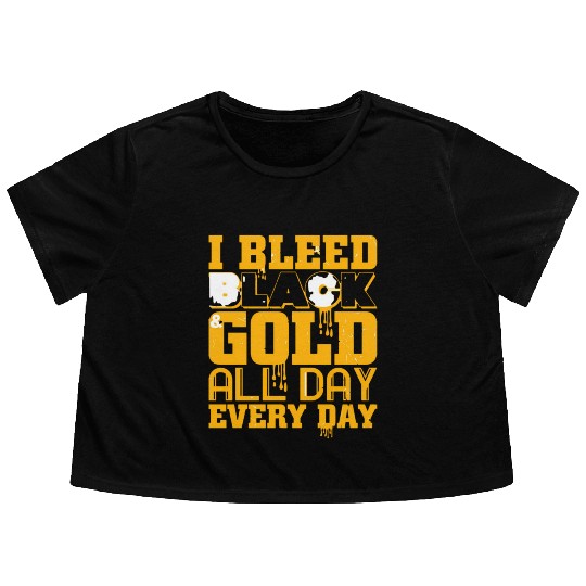 I Bleed Black And Gold Flowy Cropped Tees