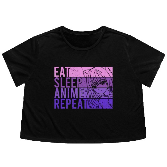 Anime Flowy Cropped Tees Eat Sleep Anime Repeat Anime