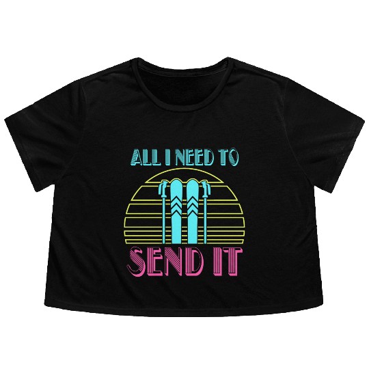 Retro Neon Send It Skiing Freestyle Skiers Ski Flowy Cropped Tees