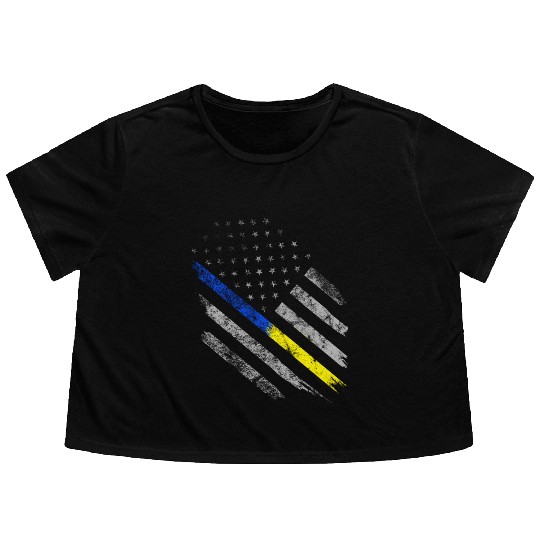 Gold Blue Line 911 Police Dispatcher First Flowy Cropped Tees