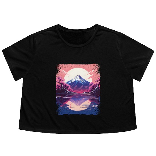 Vaporwave Aesthetic Japan Sight Mount Fuji Volcano Flowy Cropped Tees