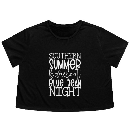 Southern Summer Barefoot Blue Jean Night Flowy Cropped Tees