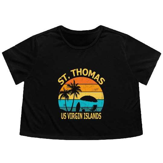 Travel St Thomas Us Virgin Islands Vacation Souven Flowy Cropped Tees