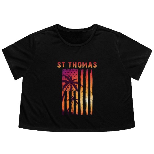 St Thomas Us Virgin Islands Patriotic Flag Flowy Cropped Tees