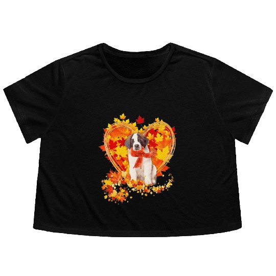 Autumn Leaf Heart Saint Bernard Scarf Fall Lover Flowy Cropped Tees