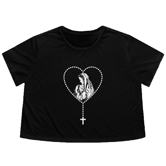 Catholic Christian Rosary Cross Guadalupe Virgin Flowy Cropped Tees