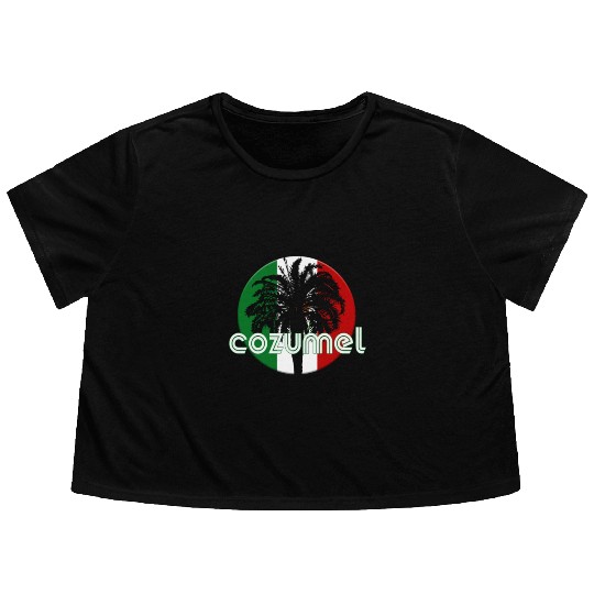 Cozumel Mexico Flag Native Palm Tree Mexican Flowy Cropped Tees