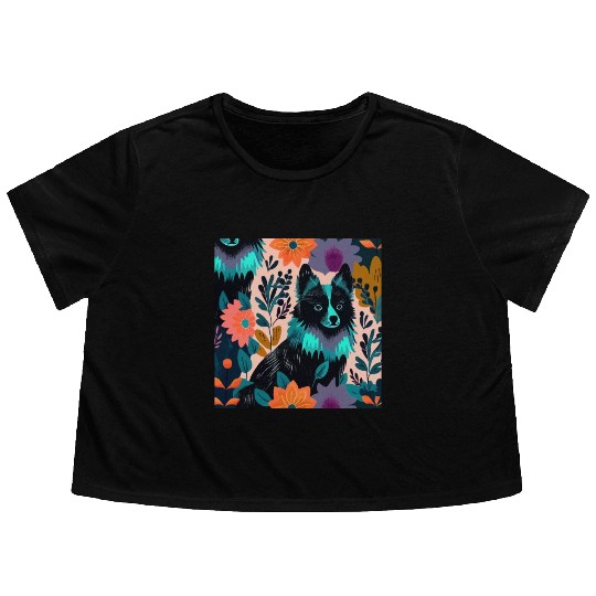 cute colorful Schipperke Flowy Cropped Tees