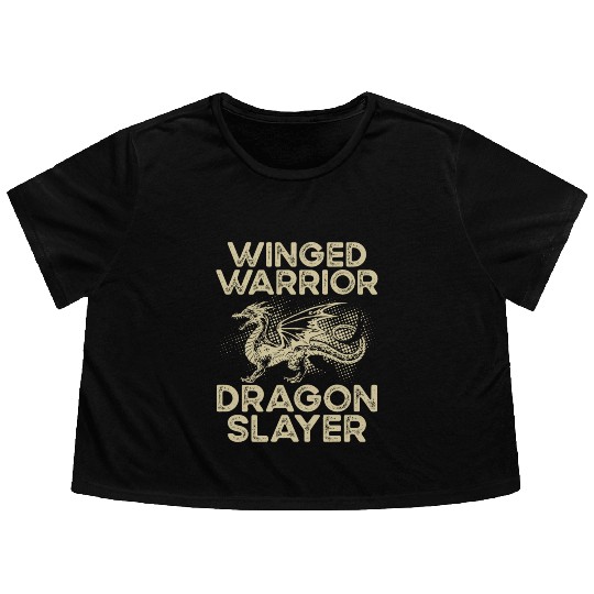 Winged warrior dragon slayer Flowy Cropped Tees