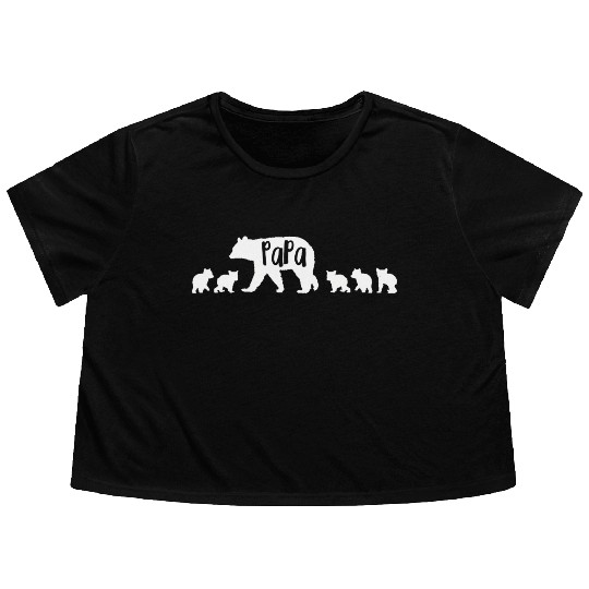 Papa Bear Dad Father With 5 Five Cubs Flowy Cropped Tees