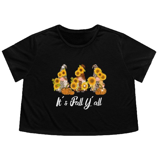 Happy Fall Y'all Gnomes Leopard Pumpkin Autumn Flowy Cropped Tees