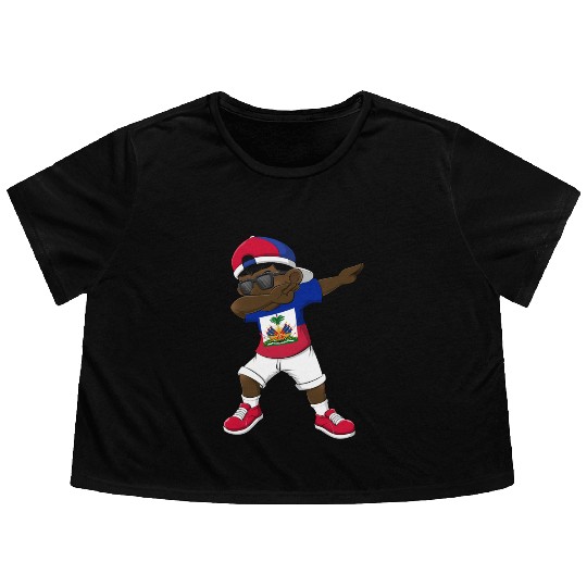 Dabbing Haitian Haiti Flag Dab Dance Flowy Cropped Tees