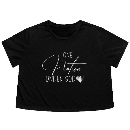 One Nation Under God Usa Script Flowy Cropped Tees