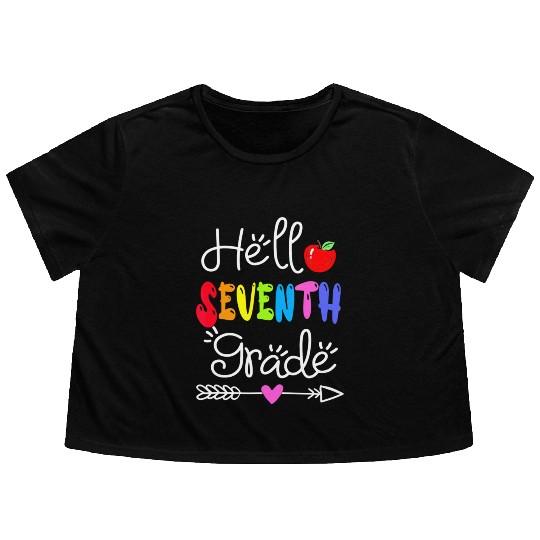 Hello 7th Grade Teacher Back to School Flowy Cropped Tees