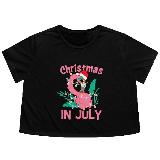 Funny Summer Beach Vacation Christmas In July Flowy Cropped Tees