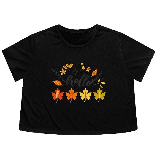 Hello Fall Falling Autumn Leaves Cute Botanic Flowy Cropped Tees