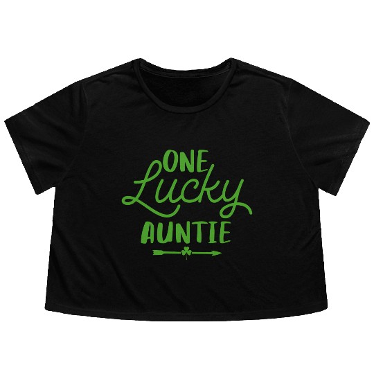 One Lucky Auntie St Patrick'S Day Irish Lucky Aunt Flowy Cropped Tees