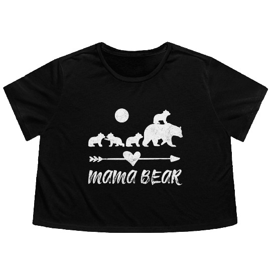 Mama Bear Flowy Cropped Tees With Four Bear Cubs