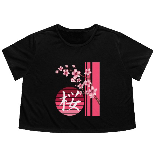 Sakura Flowers Spring Cherry Blossoms Japanese Kan Flowy Cropped Tees
