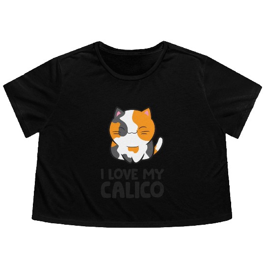Calico Cat Owner I Love My Calico Flowy Cropped Tees