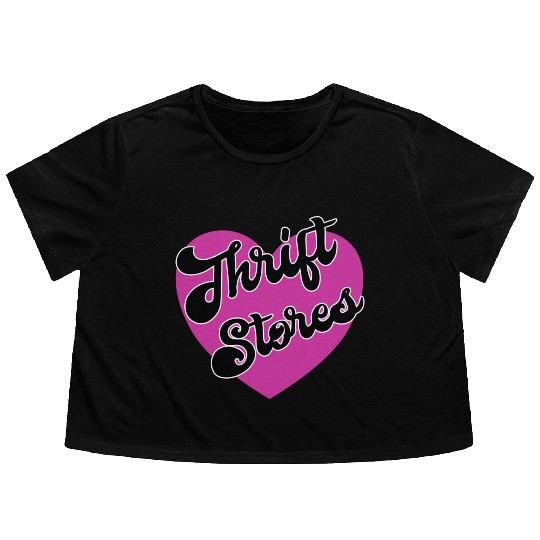 Thrift Stores pink heart Flowy Cropped Tees