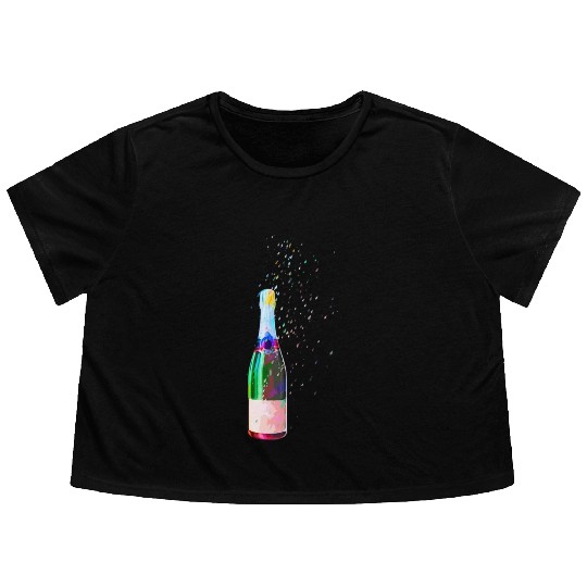 Champagne Bottle Sparks Flowy Cropped Tees