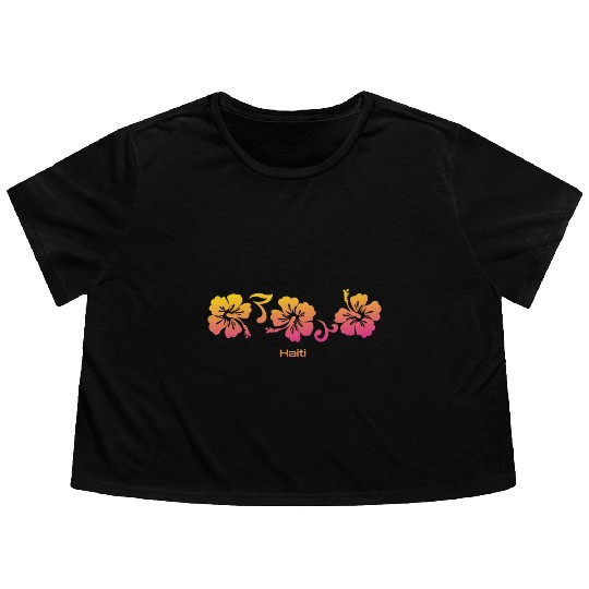 Haiti Hibiscus Souvenir Vacation Flowy Cropped Tees
