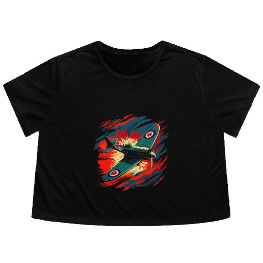 Spitfire Airplane Vintage Pilot Aviator Military Flowy Cropped Tees