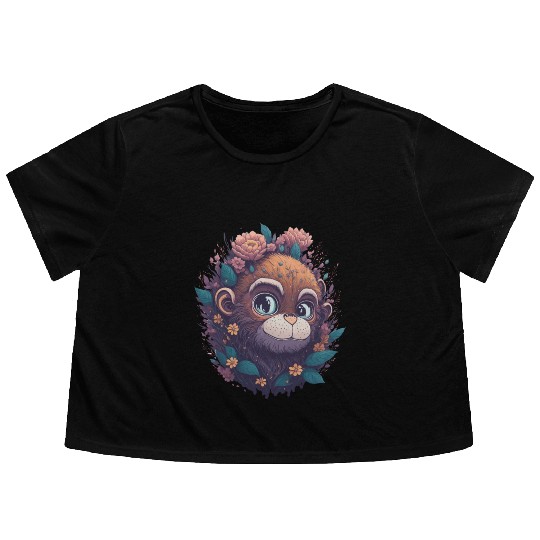 Monkey lovers gift - monkey painting Flowy Cropped Tees