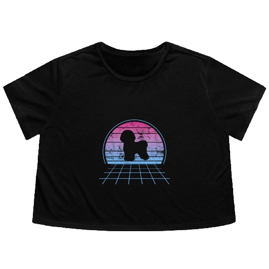 Bichon Frise Silhouette Retro Vintage Flowy Cropped Tees