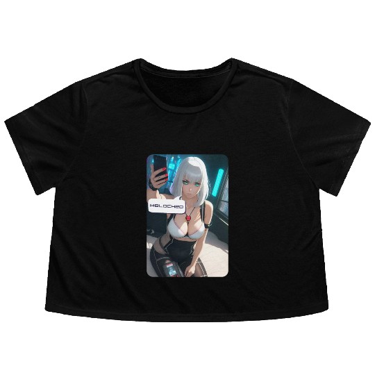 Cyberpunk Waifu Influencer Design 1 Flowy Cropped Tees