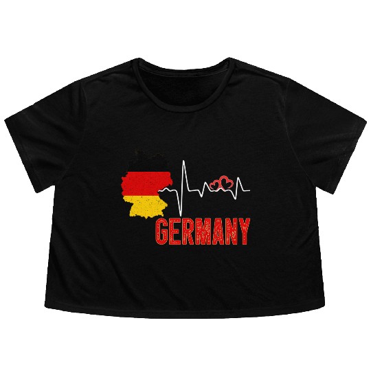 Germany Flag Map Heartbeat For German Pride Flowy Cropped Tees