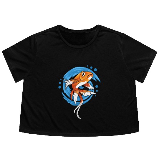 Save The Ocean Orange Fish Blue Waves Environment Flowy Cropped Tees