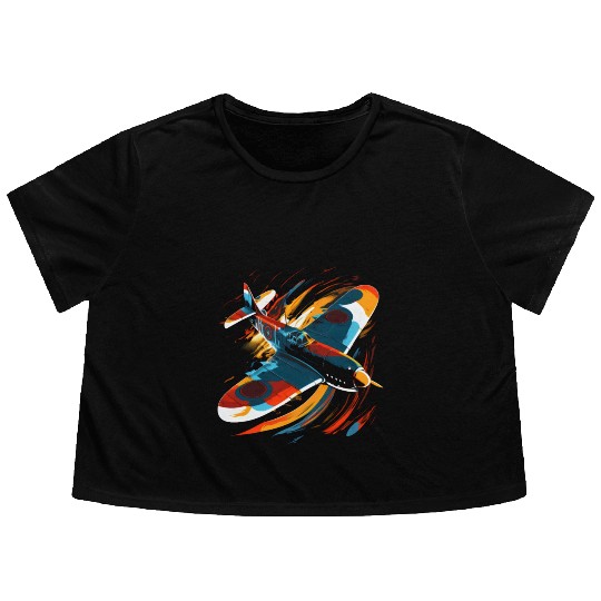 Spitfire Airplane Pilot Aviator Military Warbirds Flowy Cropped Tees