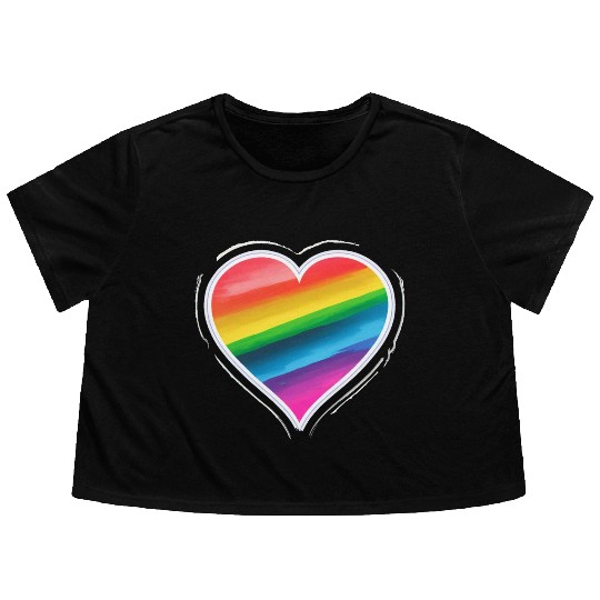 Pride Heart 2 - On Black Flowy Cropped Tees