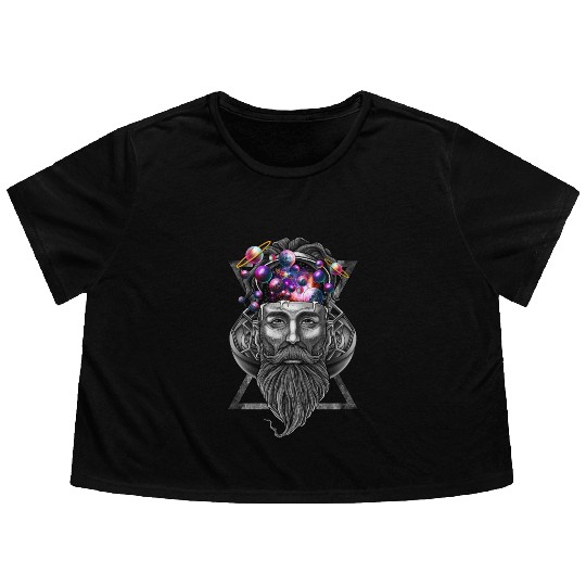 Long beard hipster trippy solar system Flowy Cropped Tees