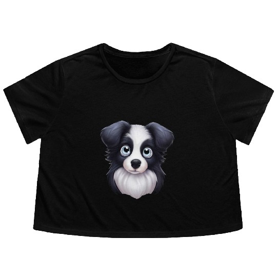 Artistic Border Collie Portrait Flowy Cropped Tees