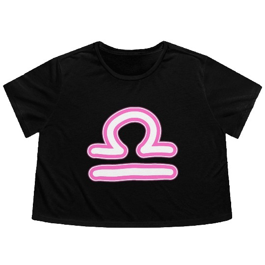 Libra Zodiac Sign Neon Pink Flowy Cropped Tees