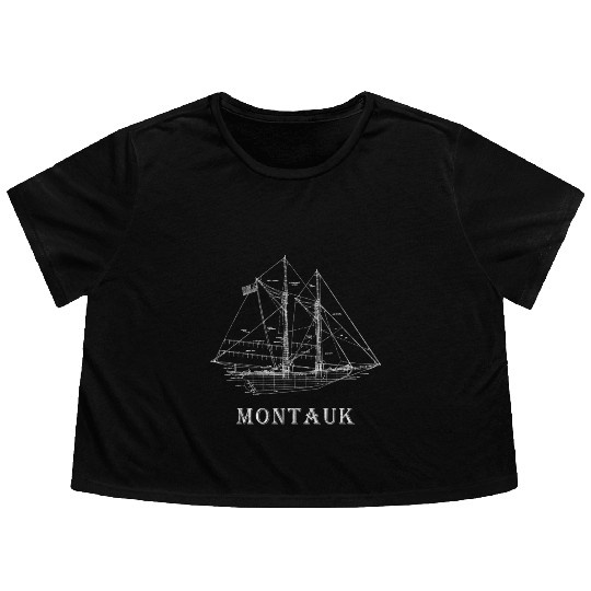 Sailboat Blueprint Montauk Ny Sailing Vacation Flowy Cropped Tees