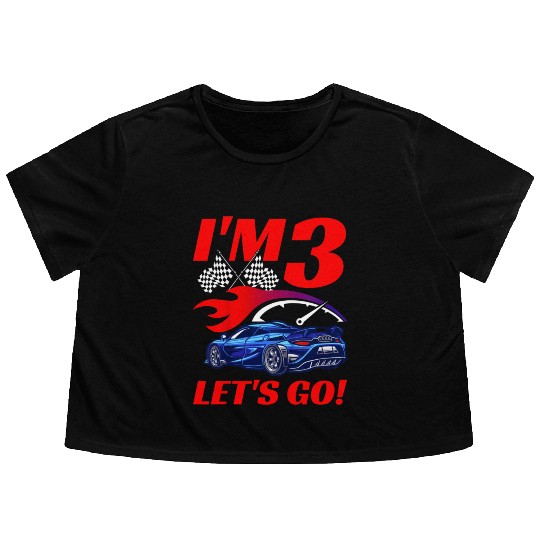 Kids 3 Year Old 3rd Racing Racecar Birthday Party Flowy Cropped Tees