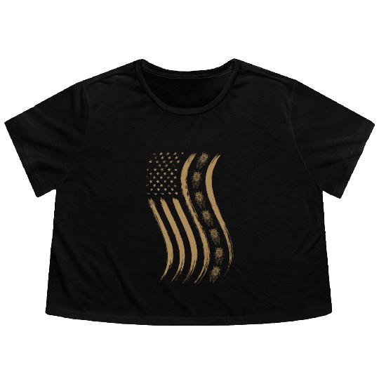 Cicada Line In Waving Distressed Us Flag For Flowy Cropped Tees