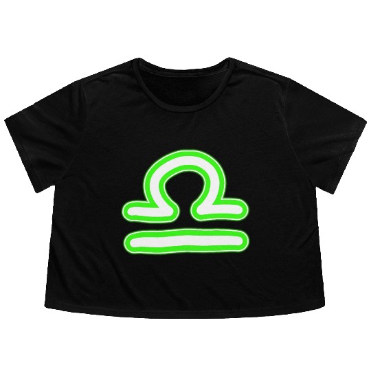 Libra Zodiac Sign Neon Green Flowy Cropped Tees