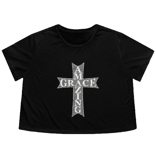 Amazing Grace Cross Flowy Cropped Tees
